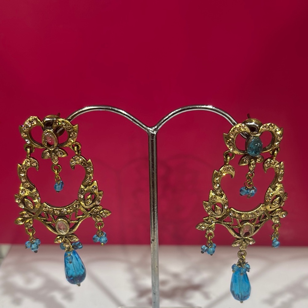 Gold and Blue Dangle Earrings